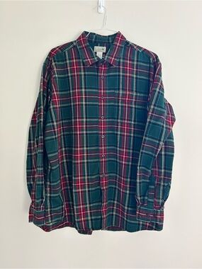 L.L. Bean Green & Red Plaid Flannel Shirt - Men's XXL